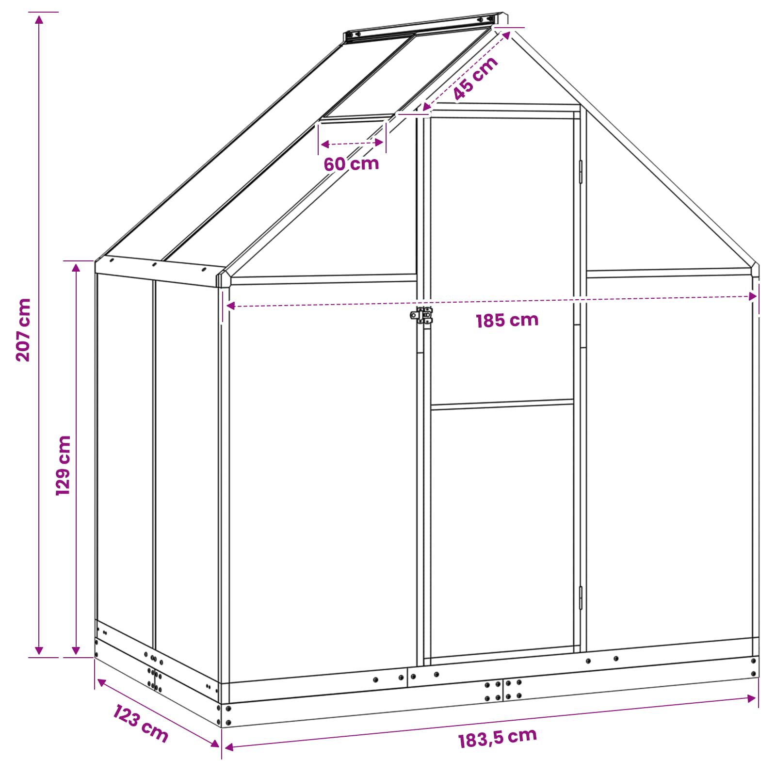 Vrtni staklenik s vratima Antracit 183,5 x 123 x 207 cm