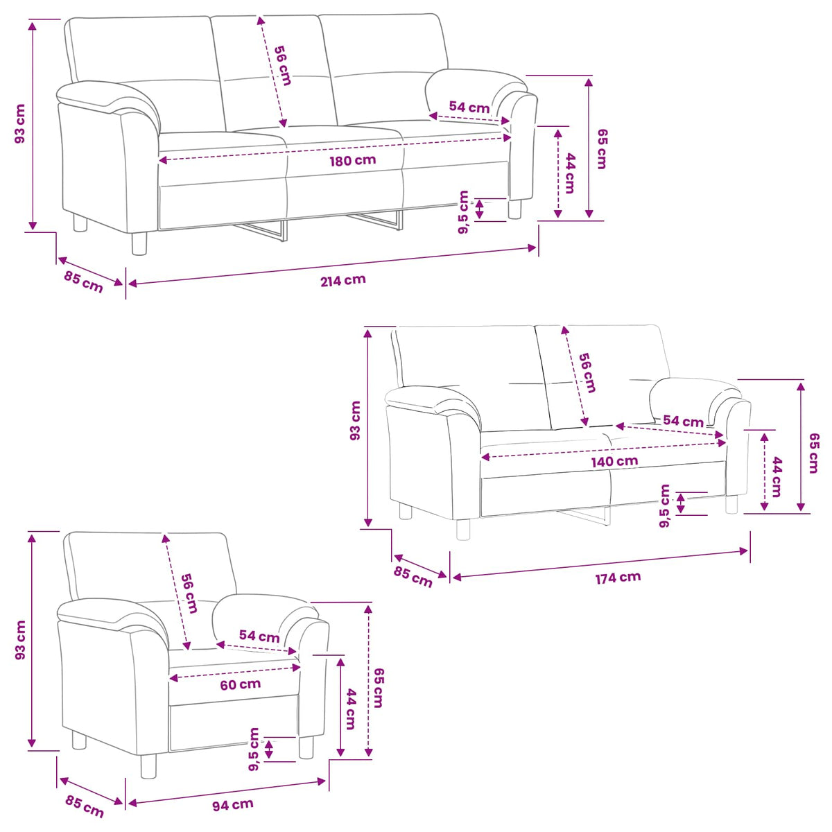 Set sofe 3 pcs Plava Baršun
