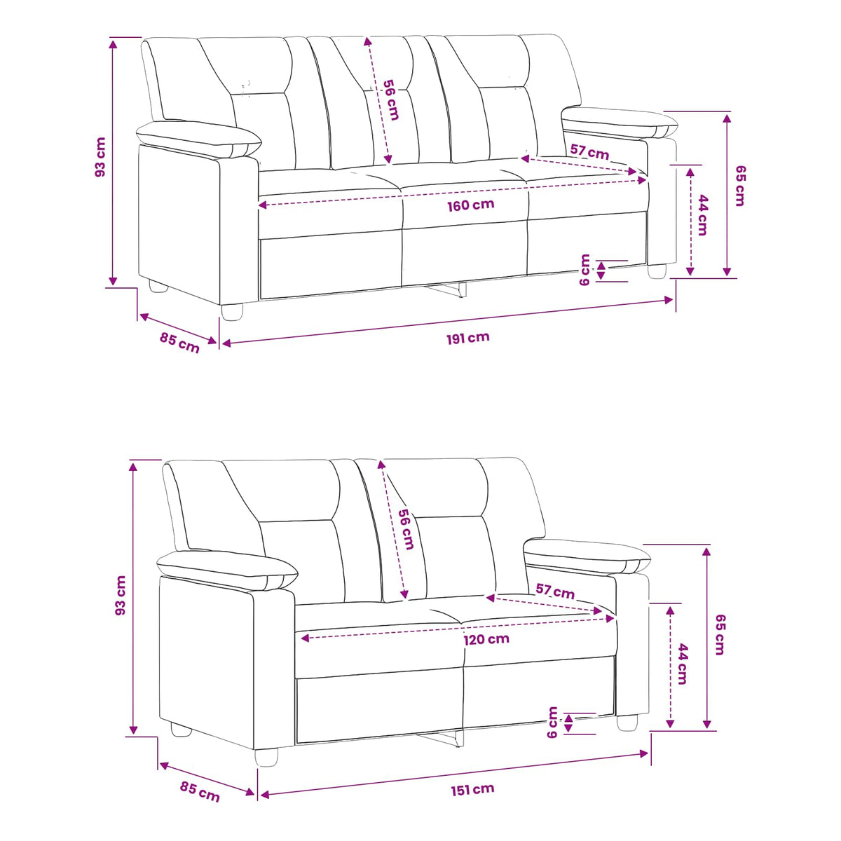 Set sofe 2 pcs Crna Umjetna koža