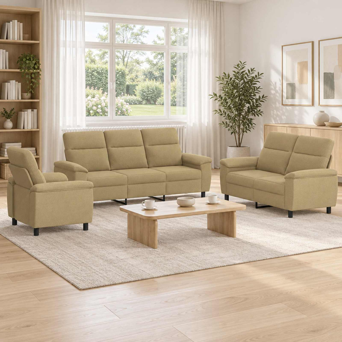 Set sofe 3 pcs Svijetlosmeđa Tkanina