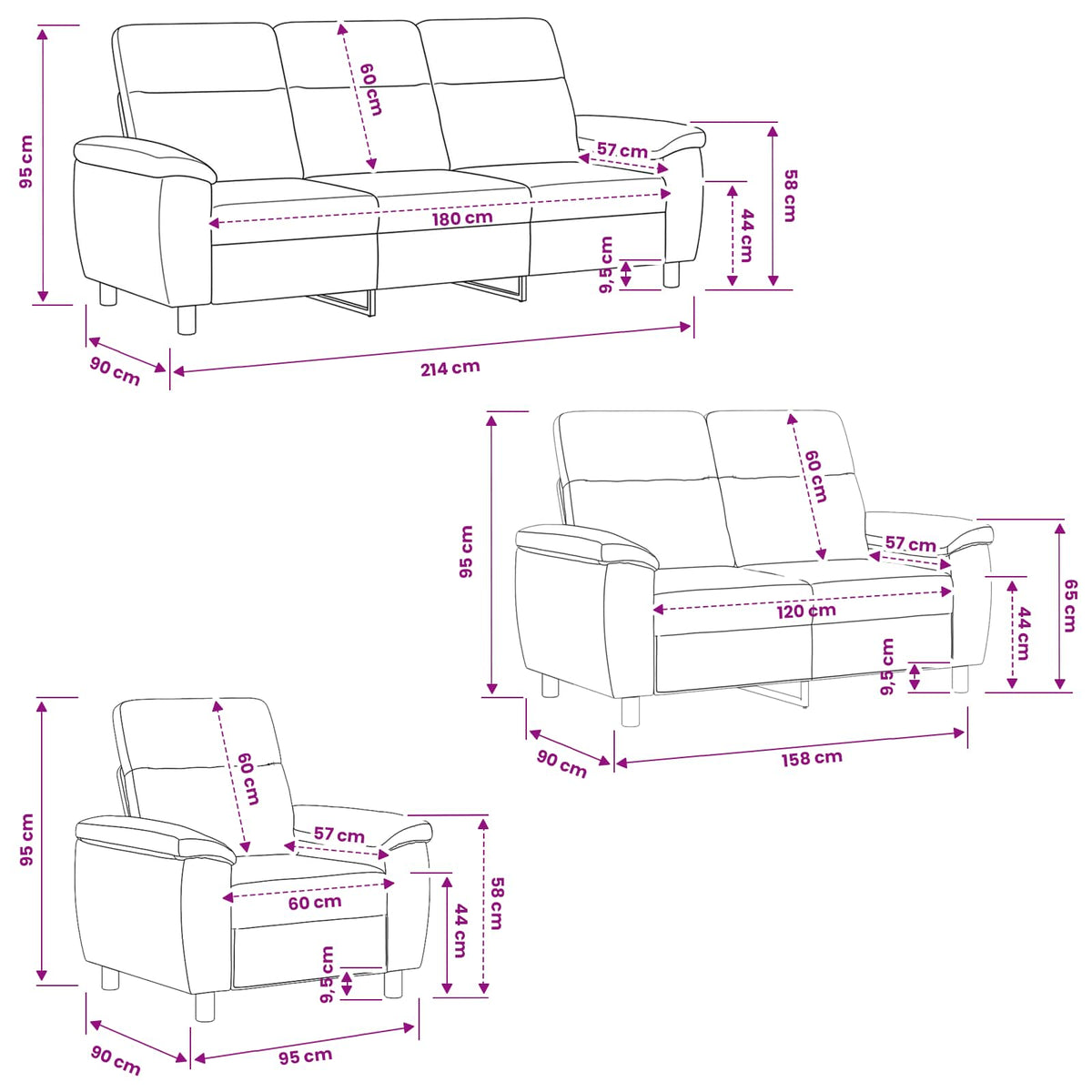 Set sofe 3 pcs Svijetlosmeđa Tkanina