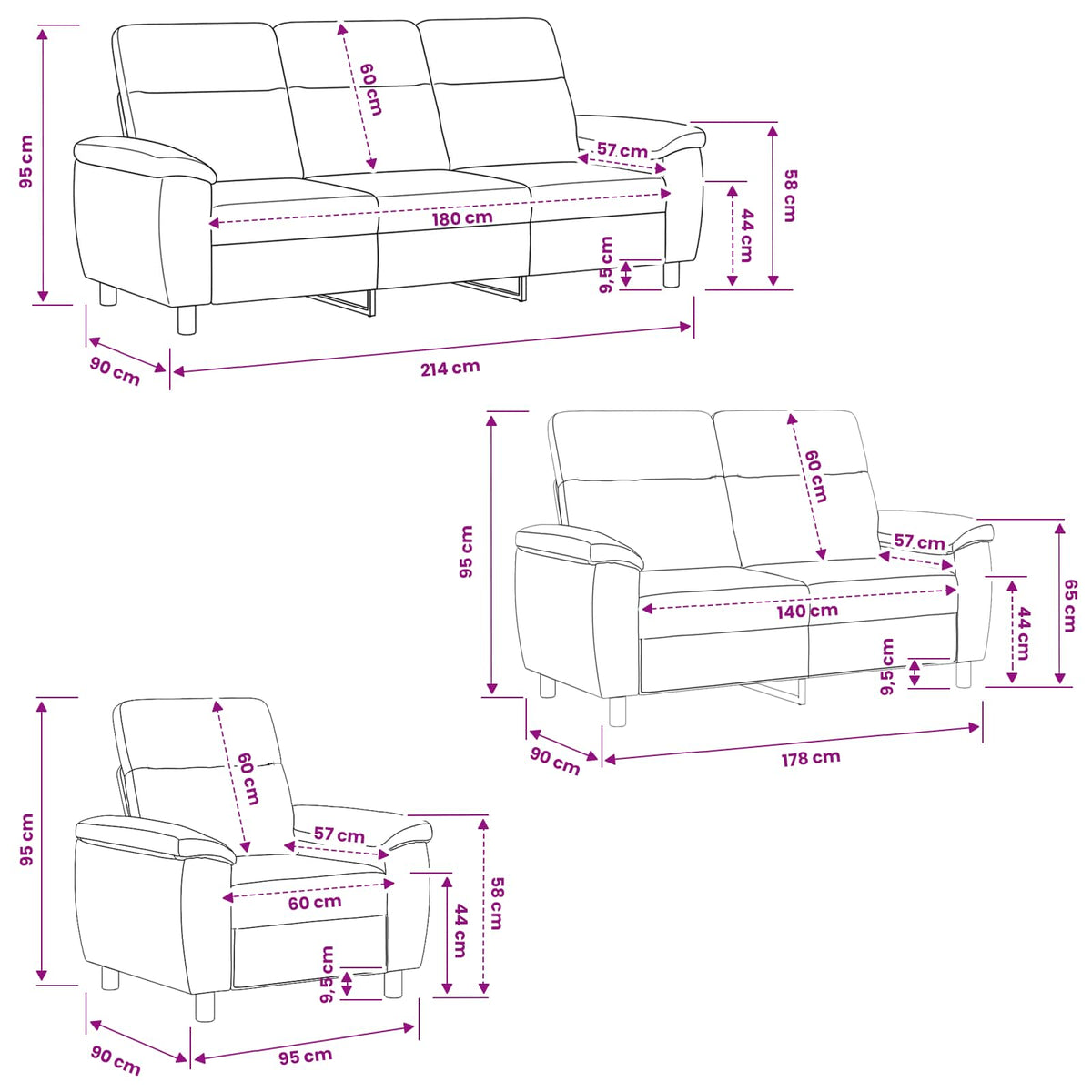 Set sofe 3 pcs Svijetlo zelena Tkanina