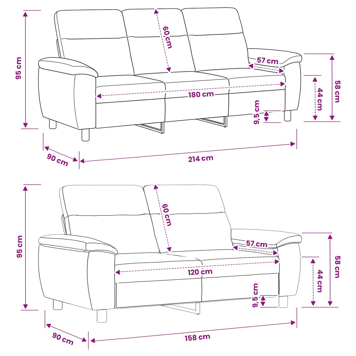 Set sofe 2 pcs Tamnosiva Tkanina