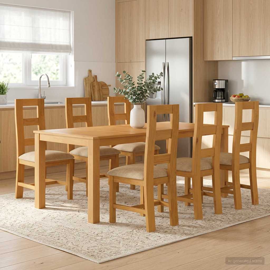 Blagovaonski set 7 kom. Bež Čvrsto Hrastovo Drvo 200 x 100 x 75 cm