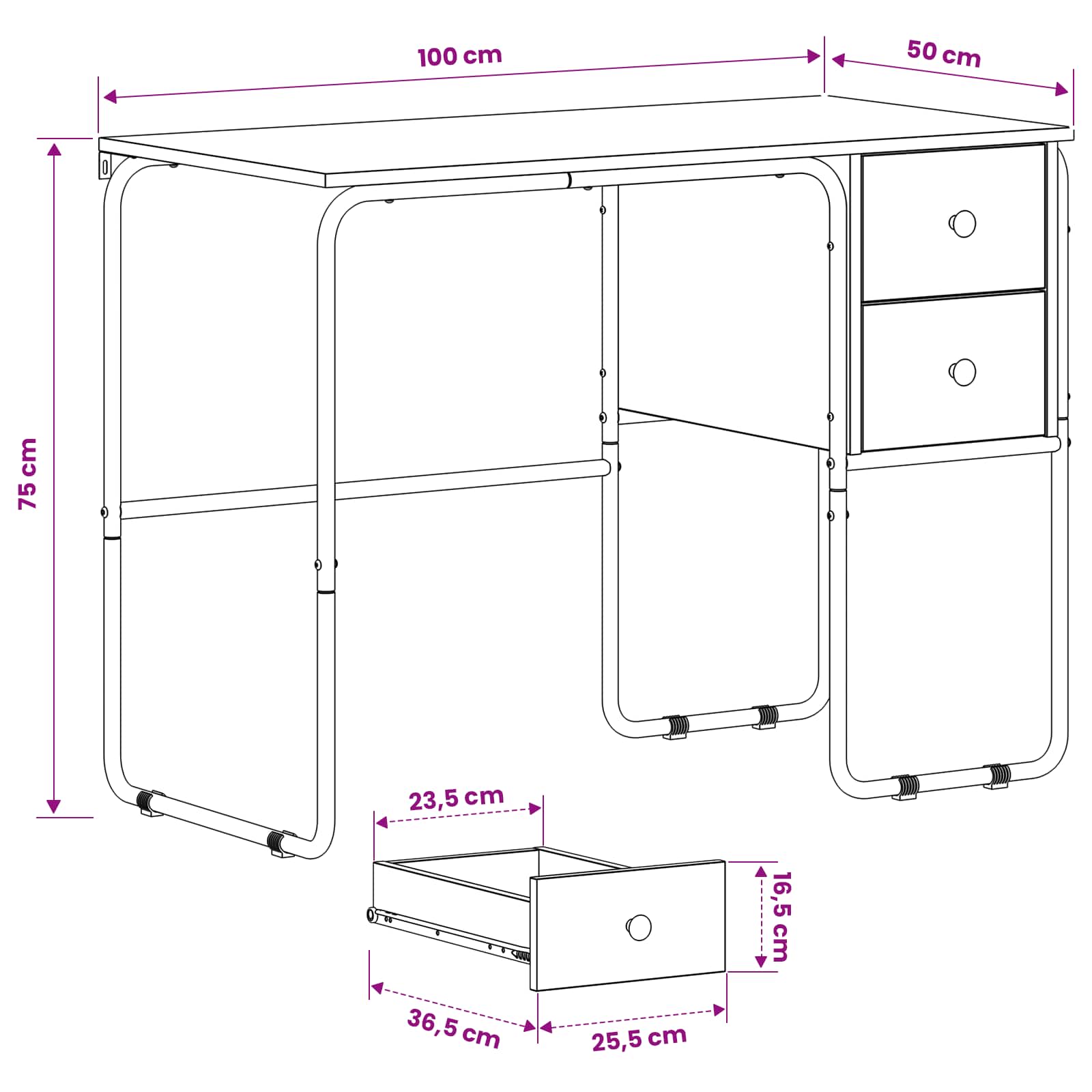 Stol s pohranom Crni hrast 100 x 50 x 75 cm