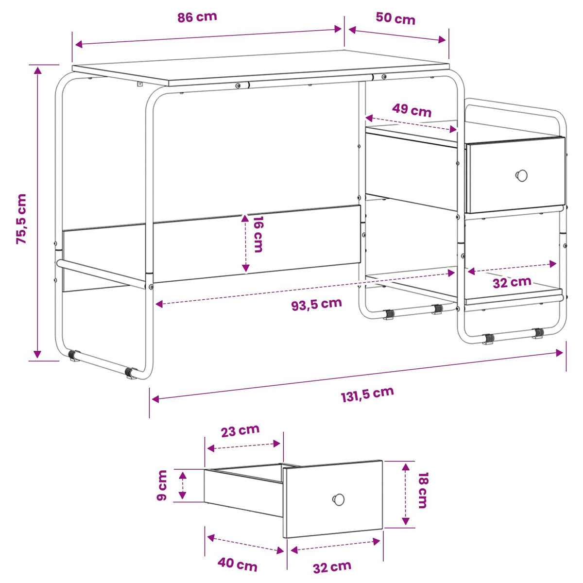 Stol s pohranom Crni hrast 131.5 x 50 x 75.5 cm