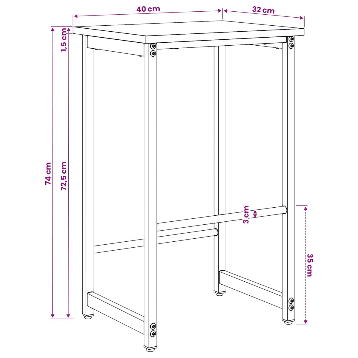 Barska stolica 2 kom. Siva Sonoma 40 x 32 x 74 cm