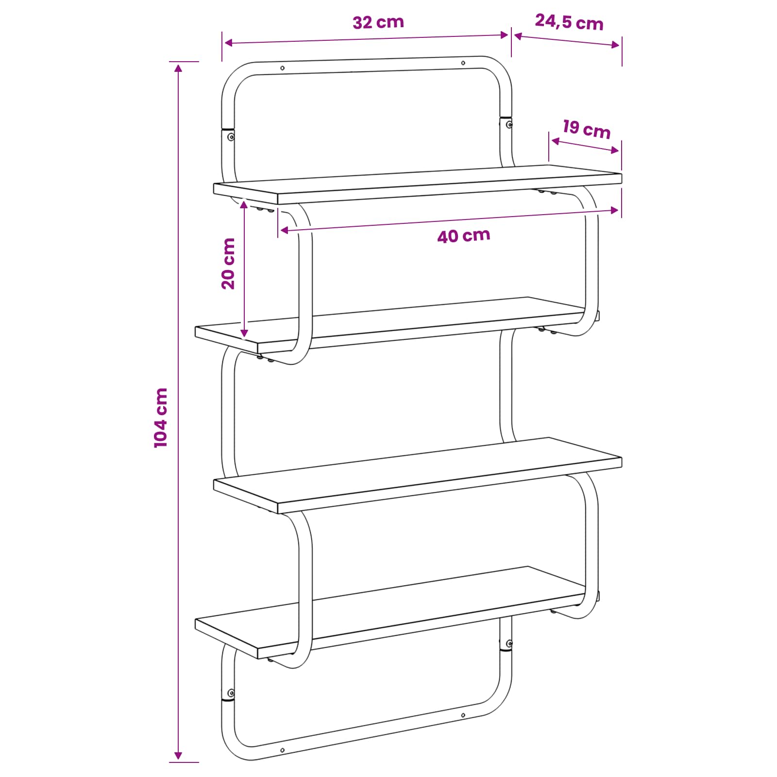 Polica sa 4 nivoa Crni hrast 40 x 24,5 x 104 cm