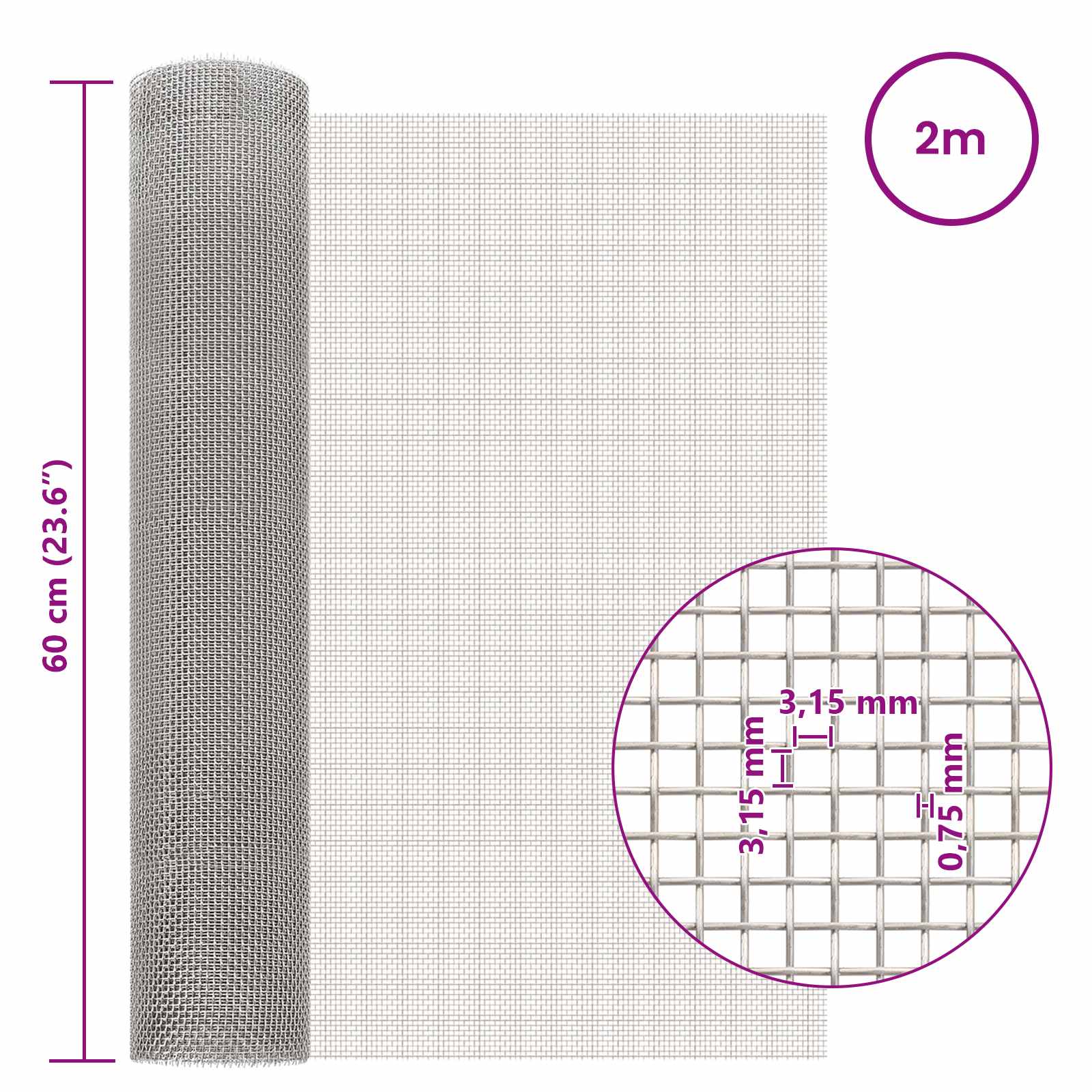 Mrežna tkanina 60 x 200 cm 6 Mesh Nehrđajući čelik 201 Srebrna