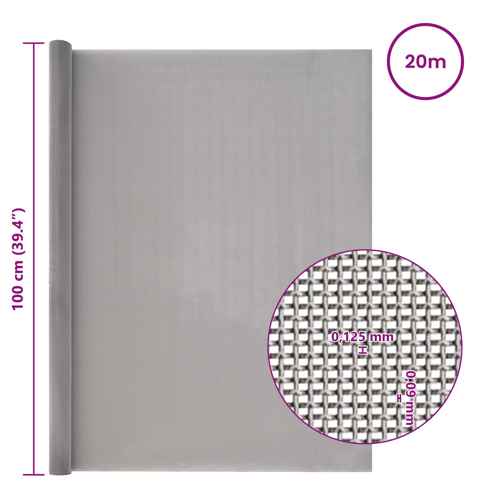 Mrežna tkanina 100 x 2000 cm 120 Mesh Nehrđajući čelik 201