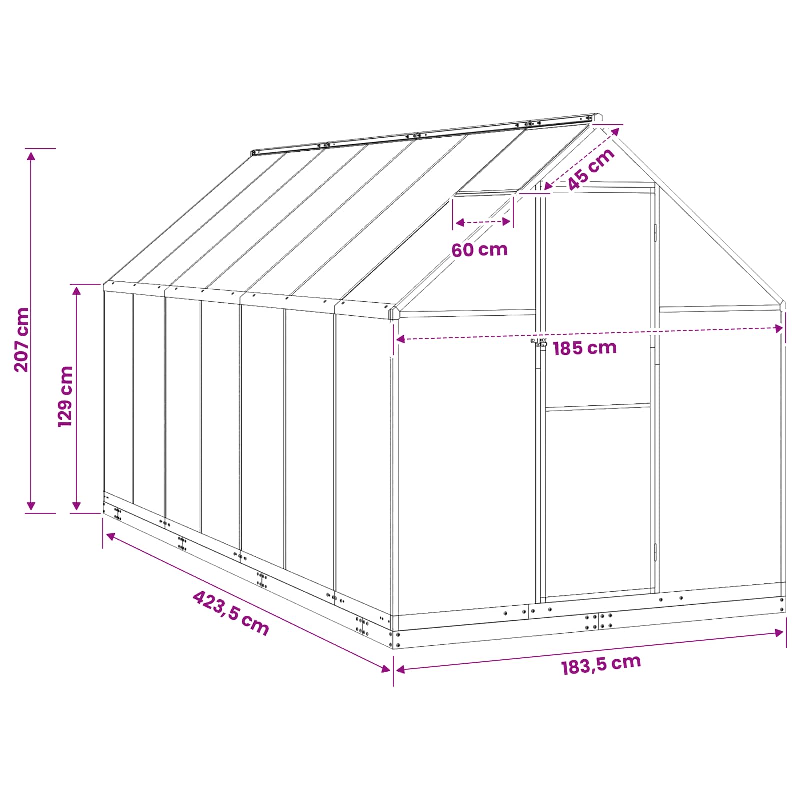 Vrtni staklenik s vratima Antracit 183,5 x 423,5 x 207 cm