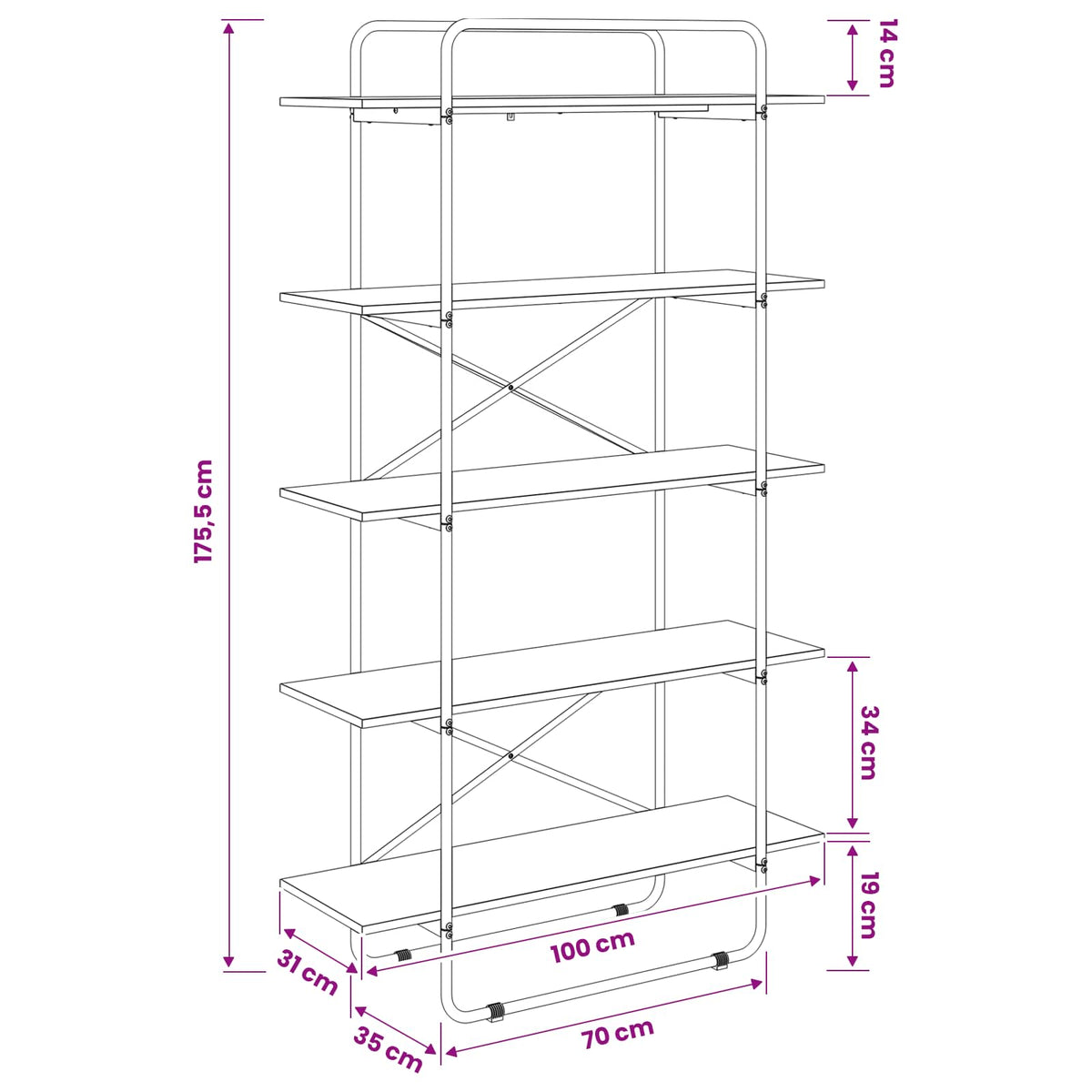 Polica 5 razina 100 x 35 x 175,5 cm Konstruirano drvo