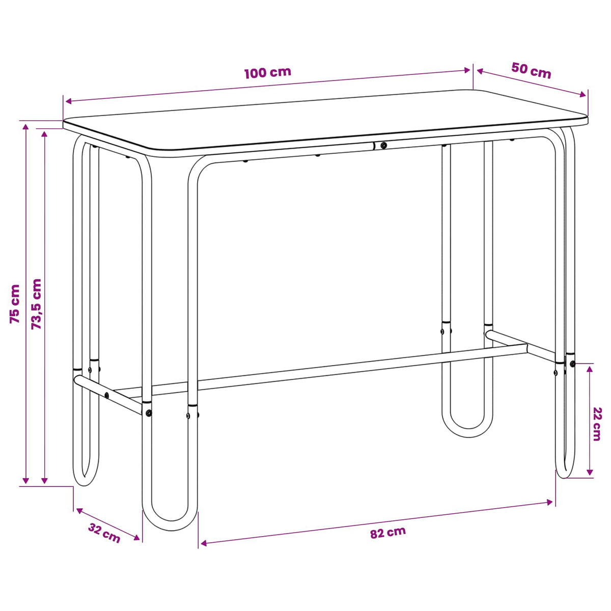 Stol za objedovanje 100 x 50 x 75 cm Konstruirano drvo Crna