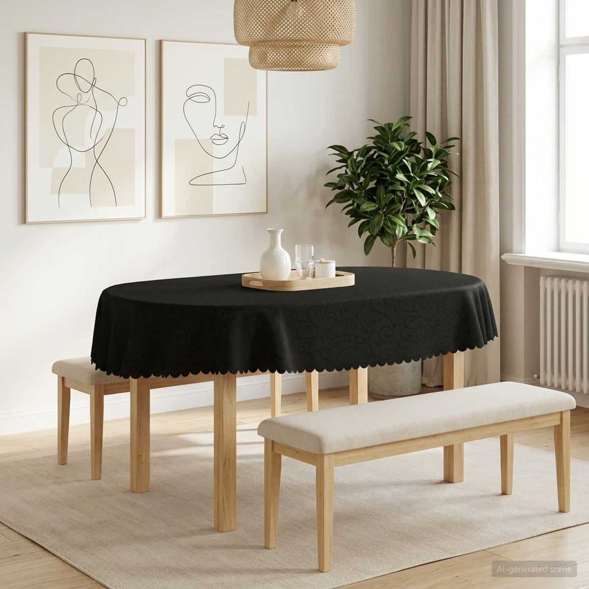 Tkanina za stol Ovalni Tamnosiva 130 x 180 cm