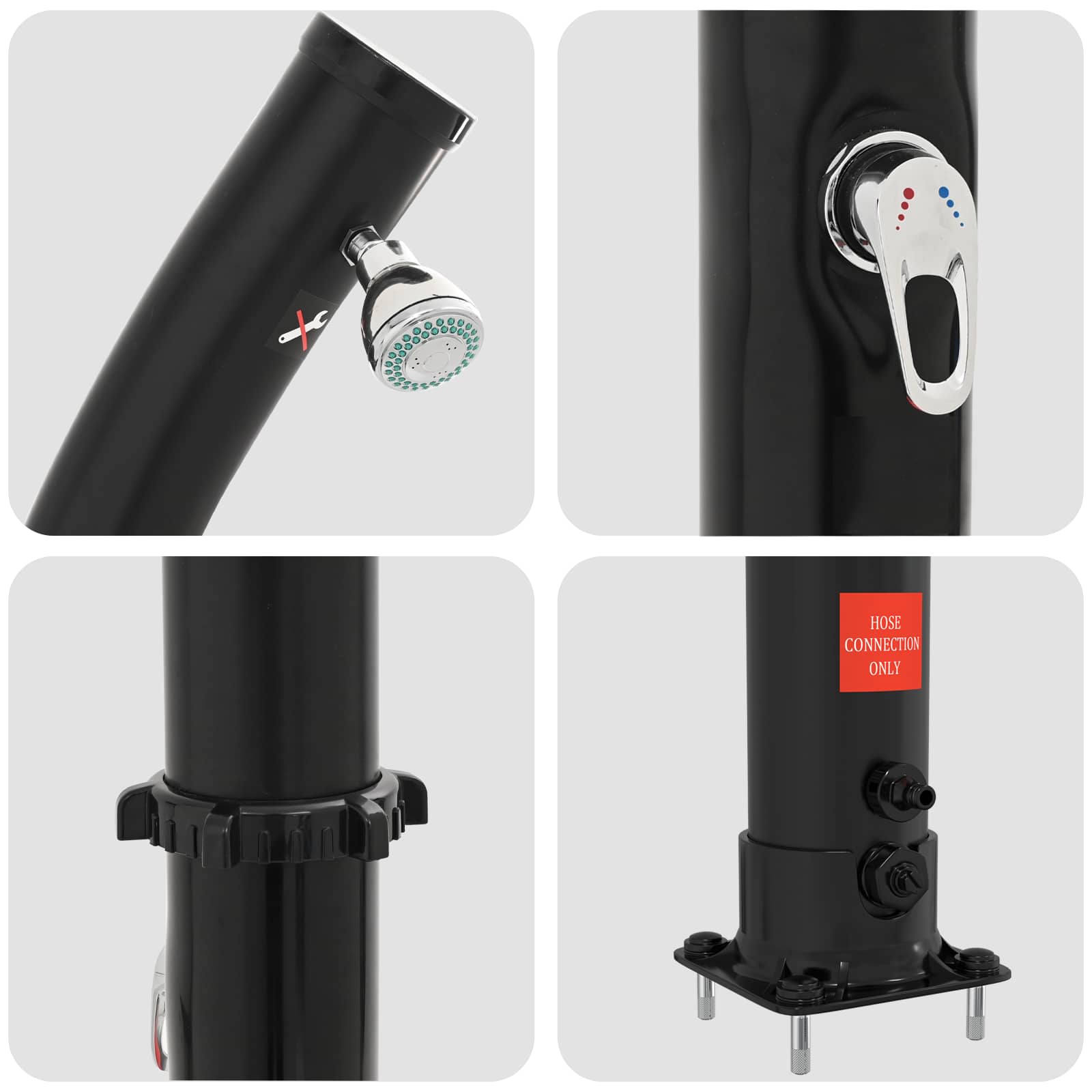 Solarni tuš s tušem glavom 20 l PVC, ABS, Legirani cink Crna