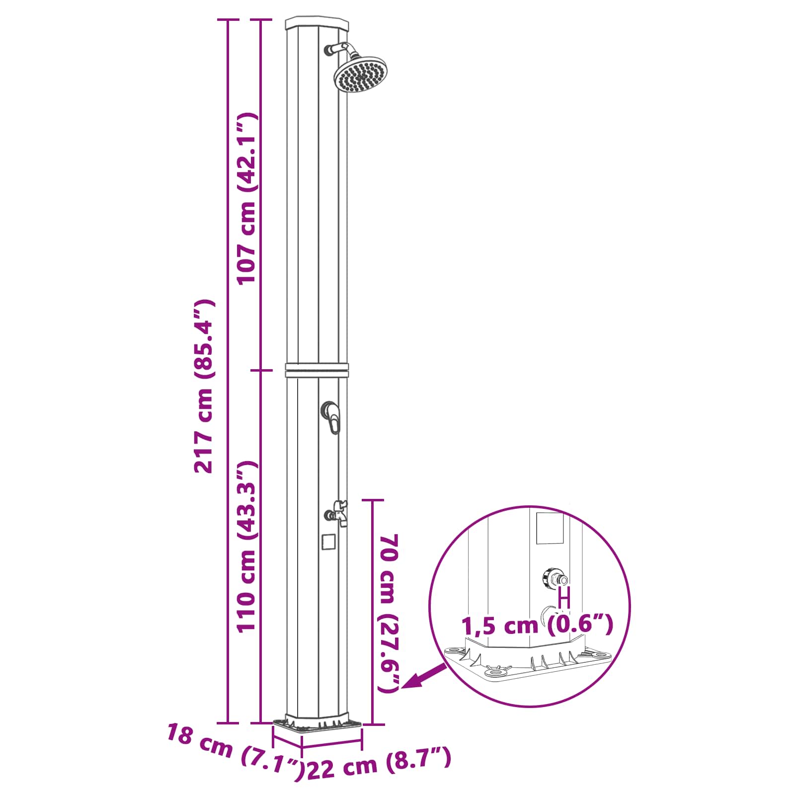 Solarni tuš s tušem i slavinom 40 l PVC, ABS, Legirani cink