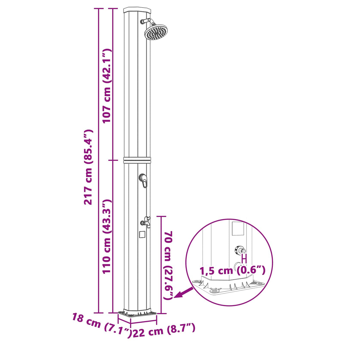 Solarni tuš s tušem i slavinom 40 l PVC, ABS, Legirani cink