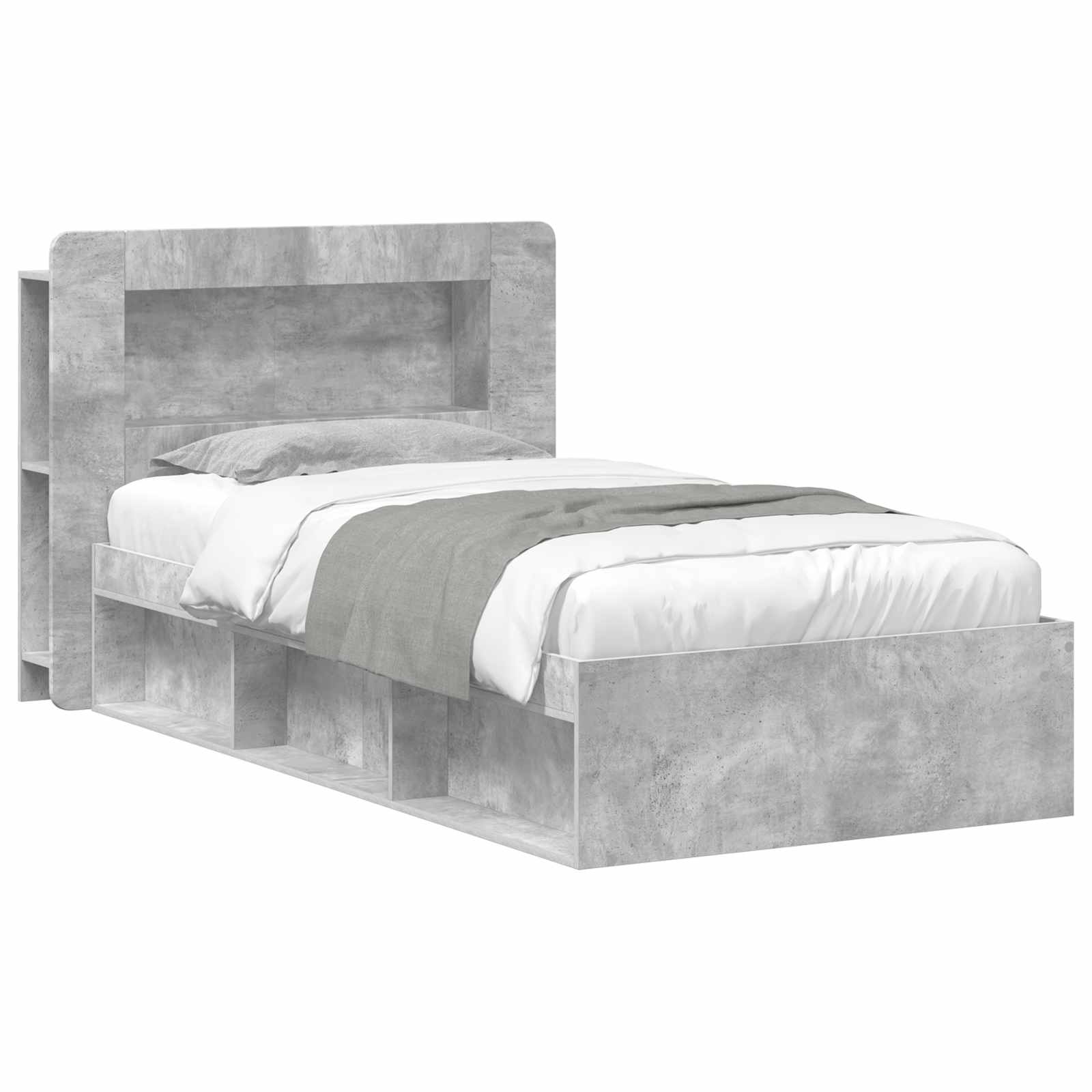 Okvir kreveta s pohranom s uzglavljem Betonska siva 75 x 190 cm