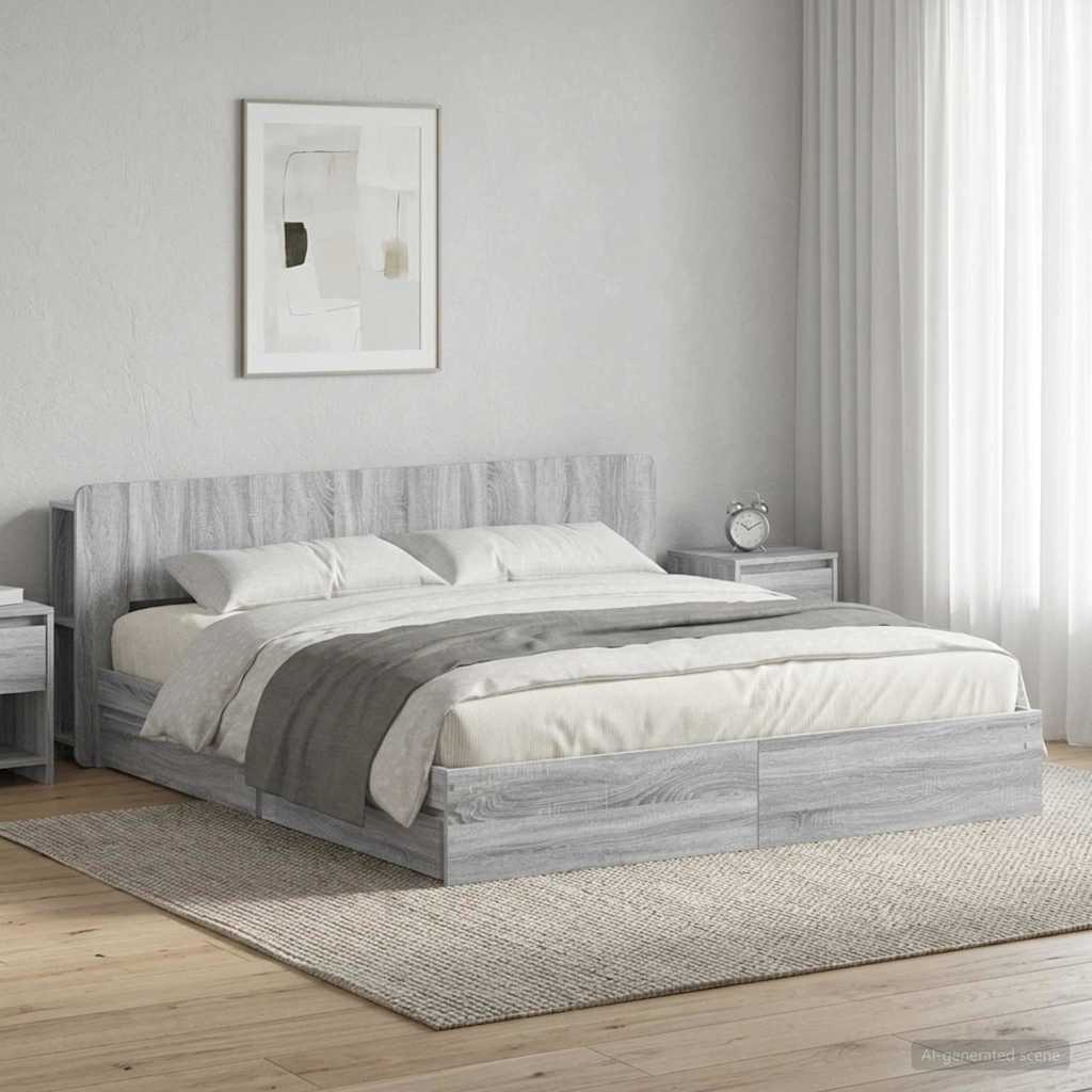 Okvir kreveta s pohranom s ladicama Siva Sonoma 200 x 200 cm