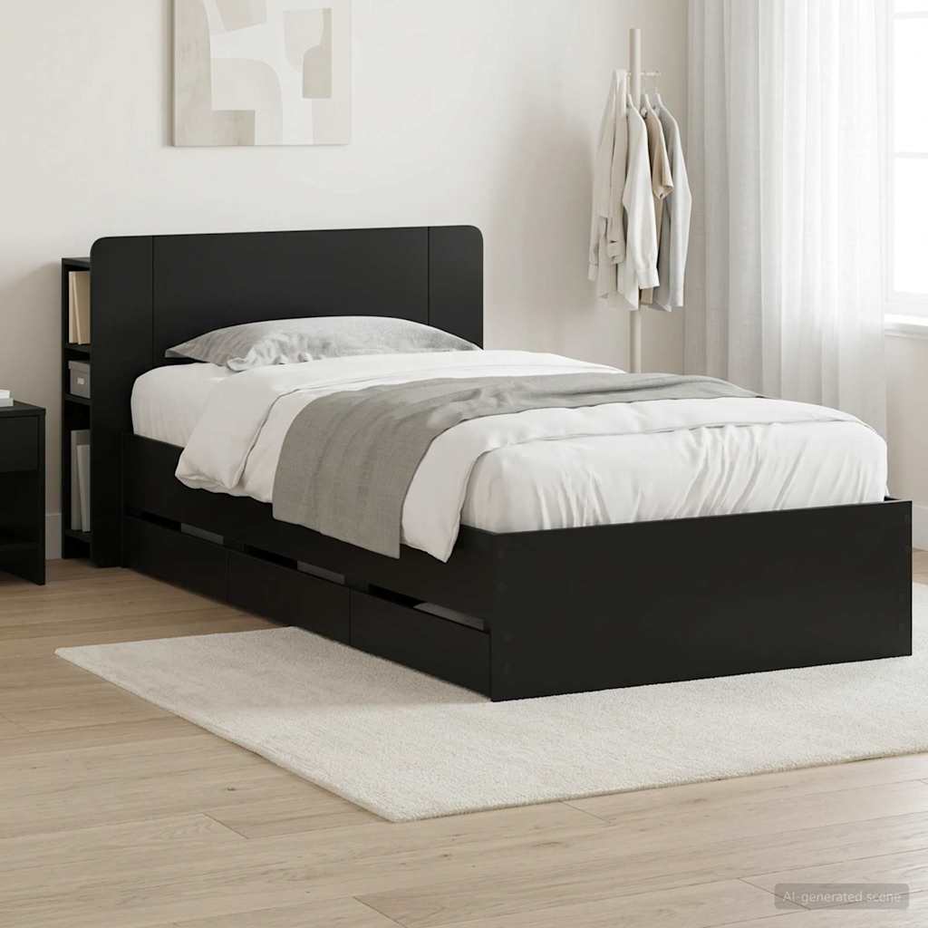 Okvir kreveta s pohranom Crna 75 x 190 cm Konstruirano drvo