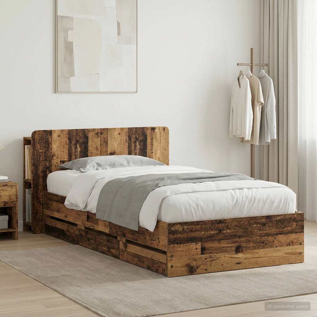 Okvir kreveta s pohranom s uzglavljem Staro drvo 80 x 200 cm