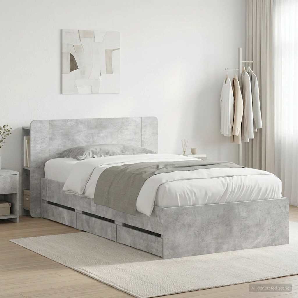 Okvir kreveta s pohranom s ladicama Betonska siva 90 x 190 cm