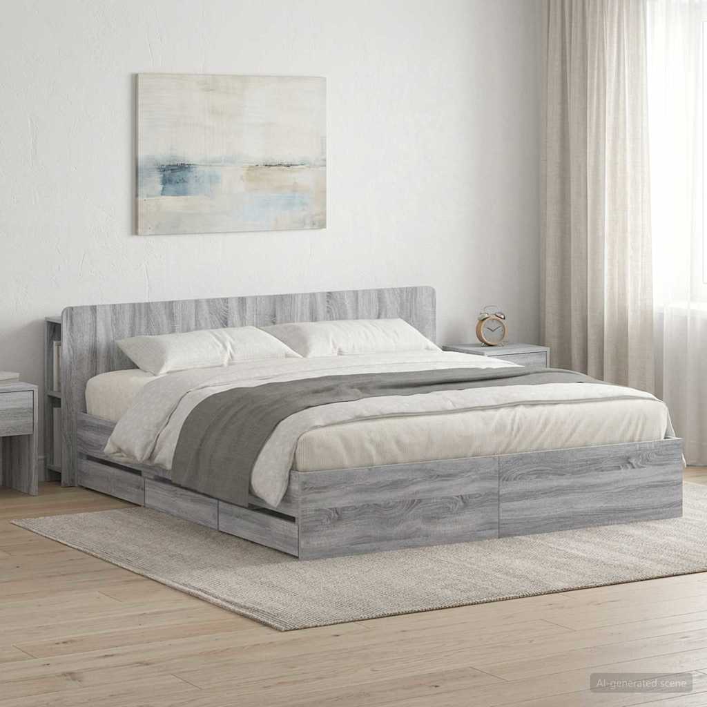 Okvir kreveta s pohranom s ladicama Siva Sonoma 200 x 200 cm