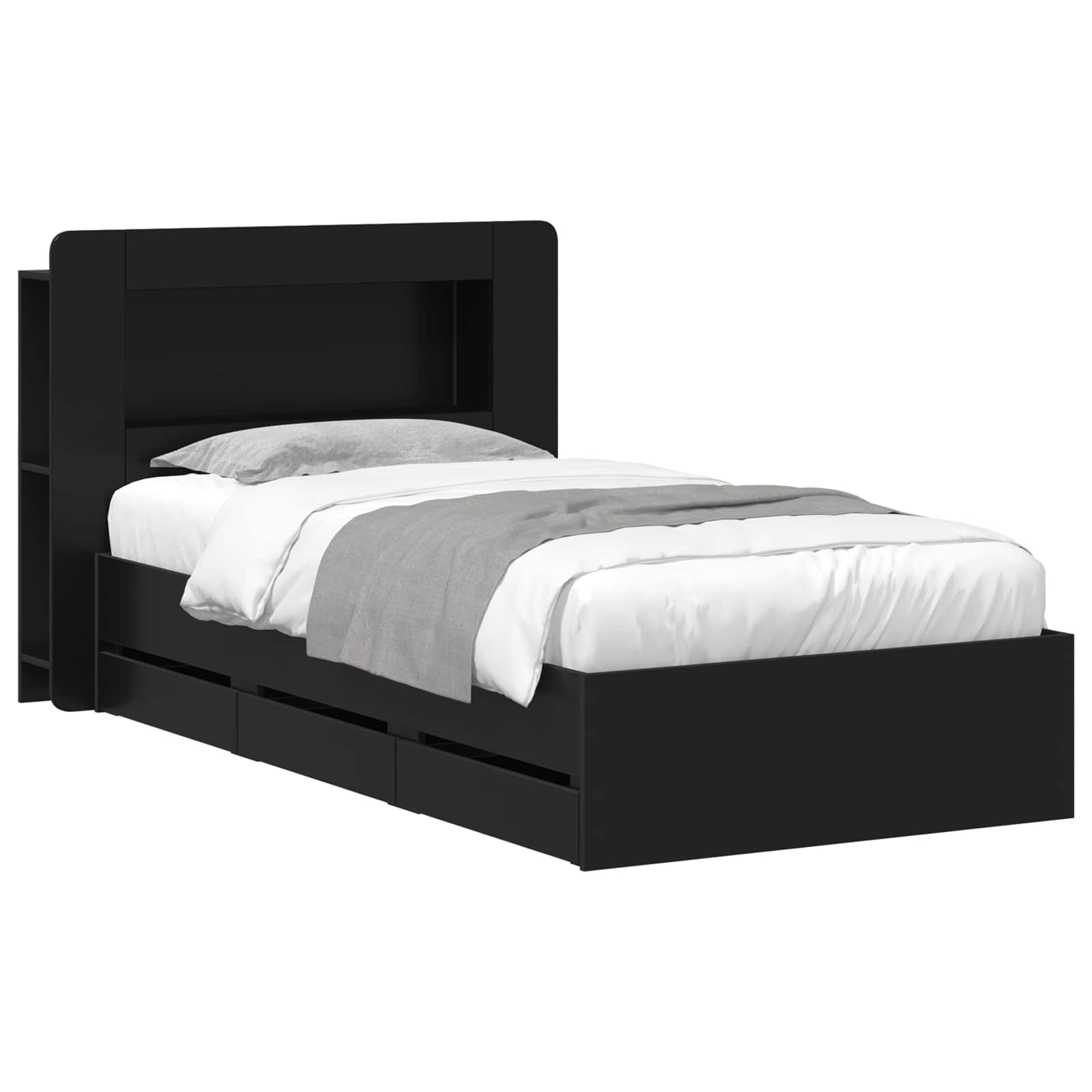 Okvir kreveta s pohranom Crna 75 x 190 cm Konstruirano drvo