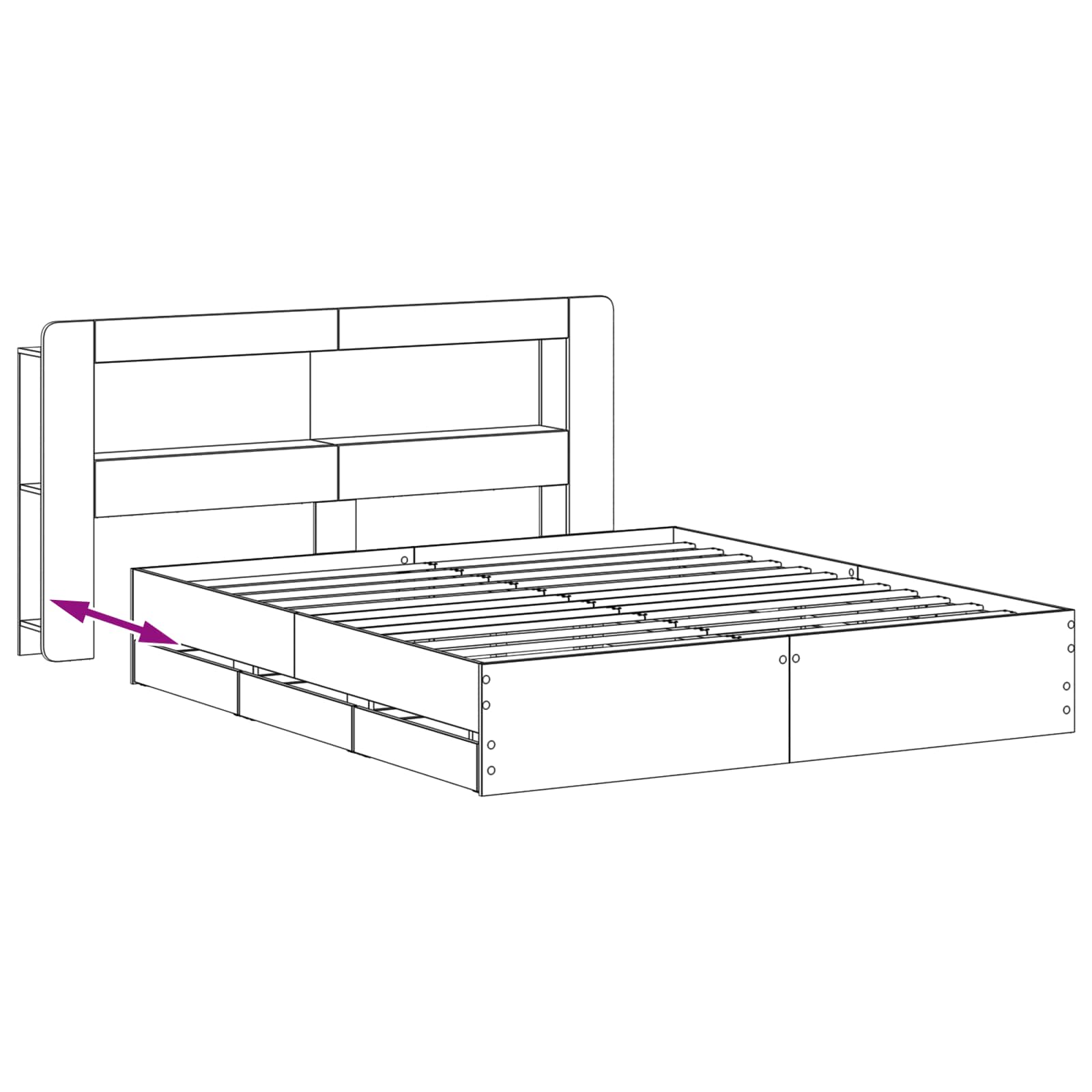 Okvir kreveta s pohranom Crna 200 x 200 cm Konstruirano drvo