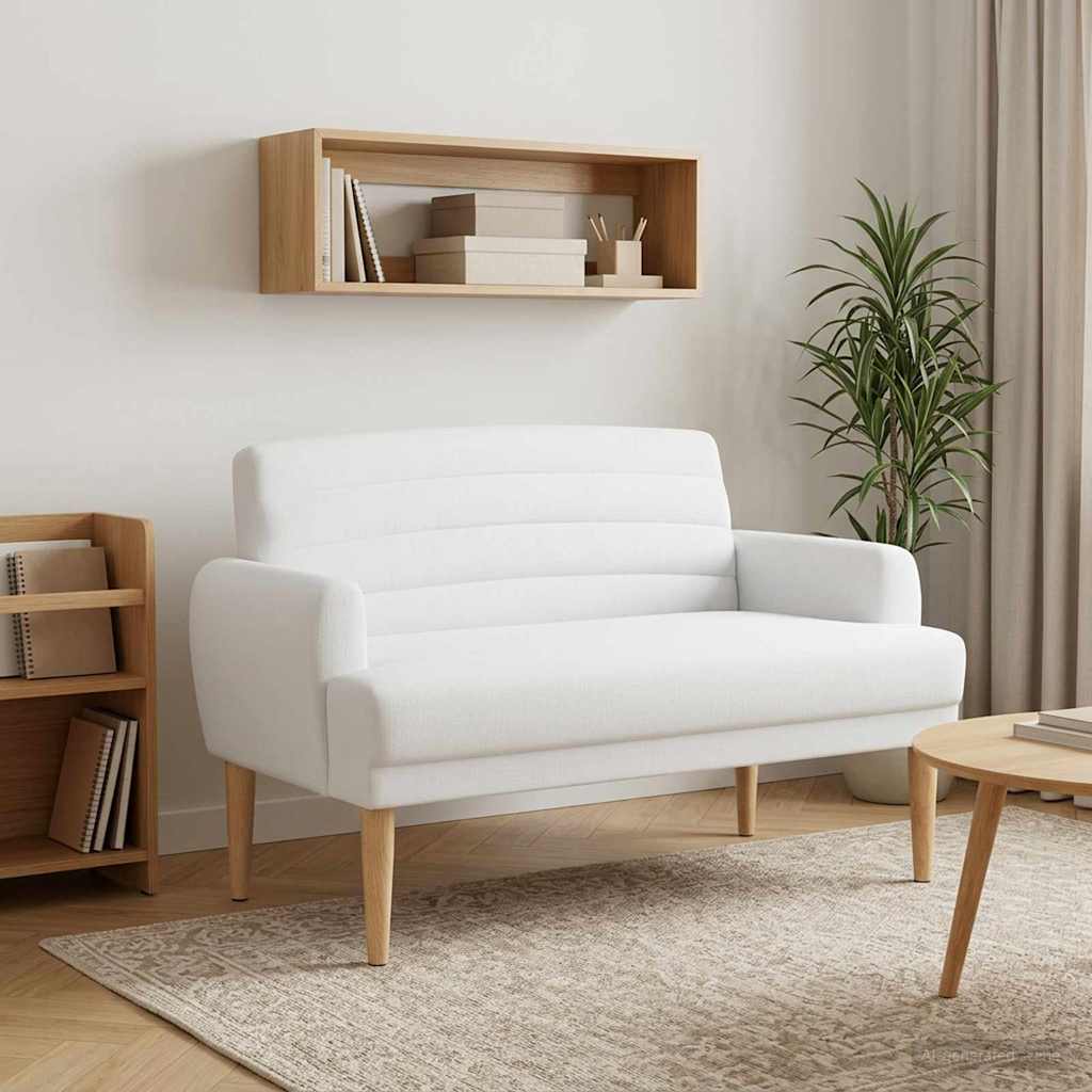 Ljubavni kauč s gumbima Bijela 116 x 67 x 80 cm Tkanina