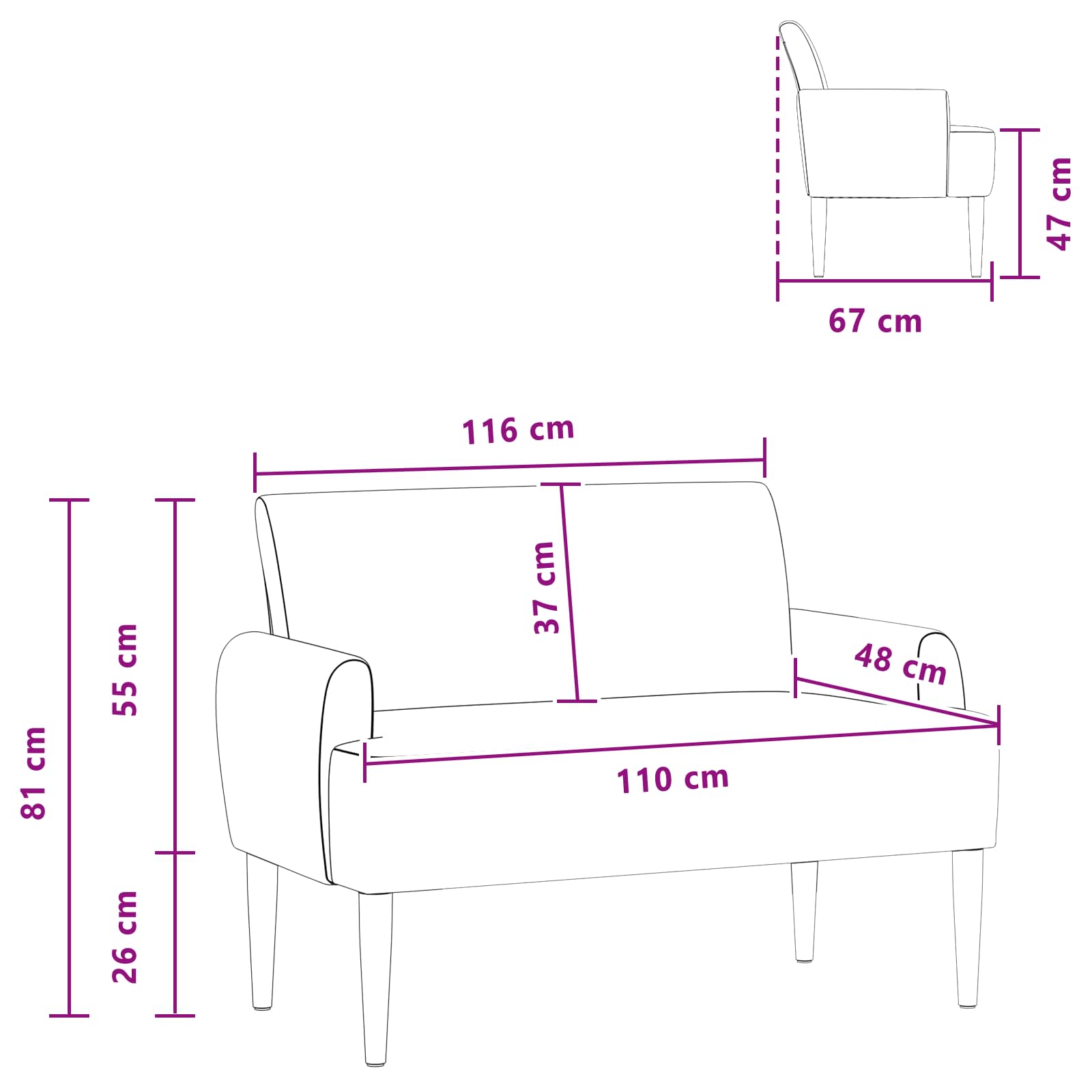 Ljubavni kauč s gumbima Plava 116 x 67 x 81 cm Kordura tekstil