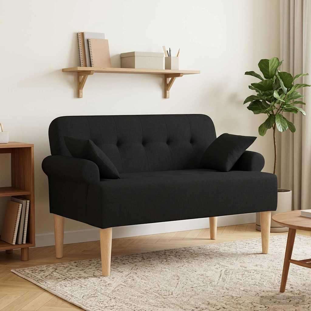 Ljubavni kauč s gumbima Crna 120 x 65 x 79 cm Tkanina