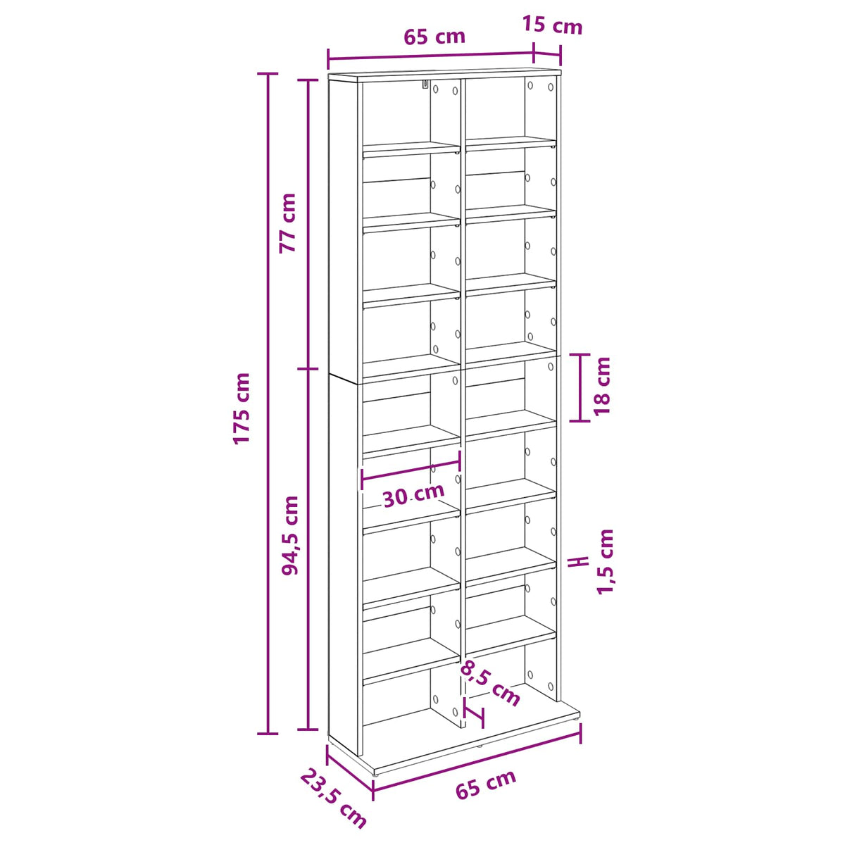 CD ormar Staro drvo 65 x 23,5 x 175 cm Konstruirano drvo