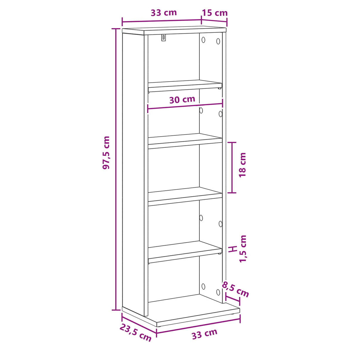 CD ormar Betonska siva 33 x 23,5 x 97,5 cm Konstruirano drvo