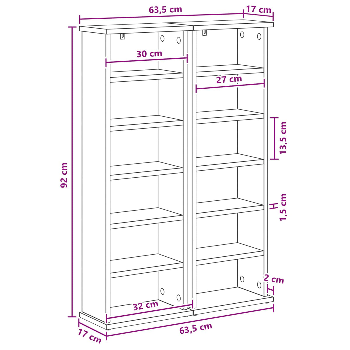 CD ormar 2 kom. Crni hrast 60 x 17 x 92 cm Konstruirano drvo