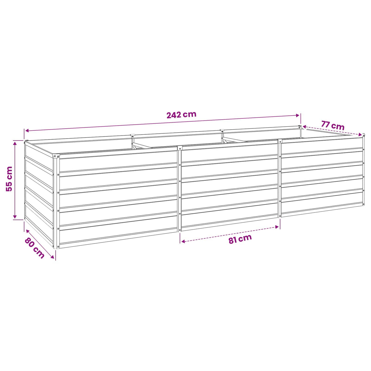 Povišeni vrtni krevet Slonovača 240 x 80 x 55 cm