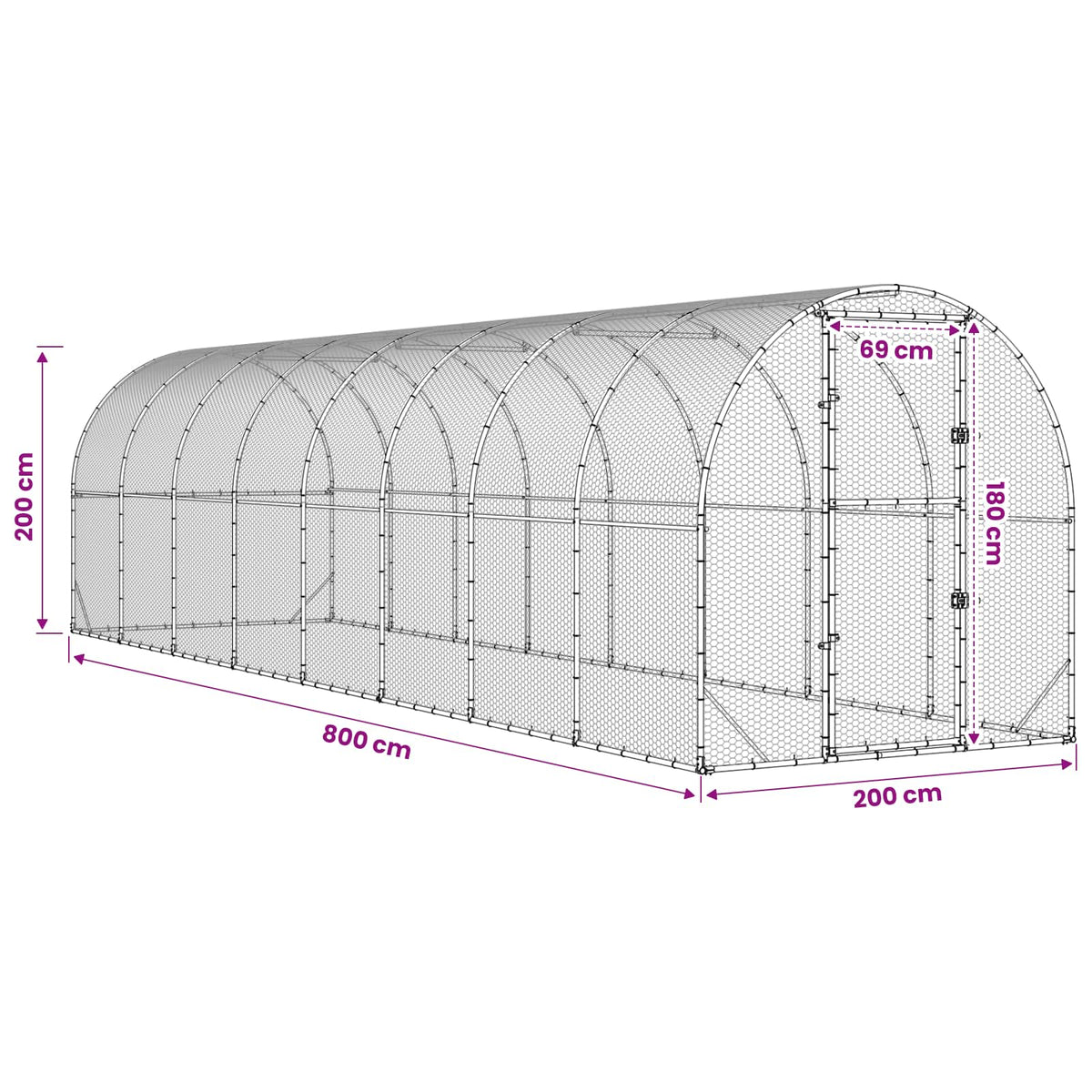 Kokošinjac Srebrna 800 x 200 x 200 cm Pocinčani čelik