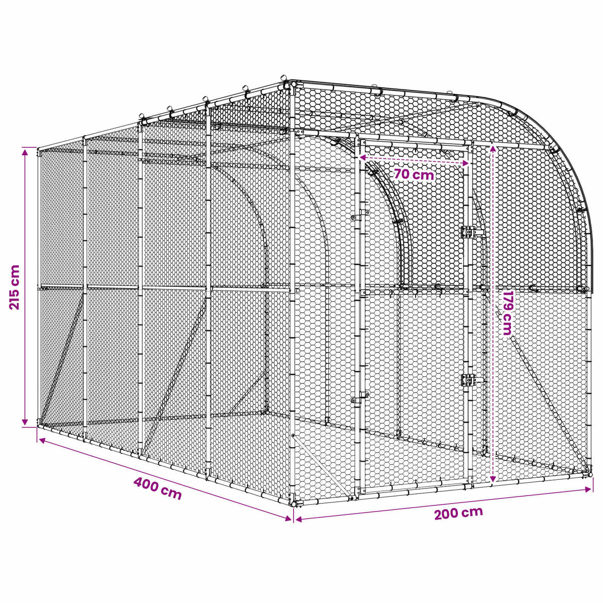 Kavez za piletinu uz zid Srebrna 400 x 200 x 215 cm