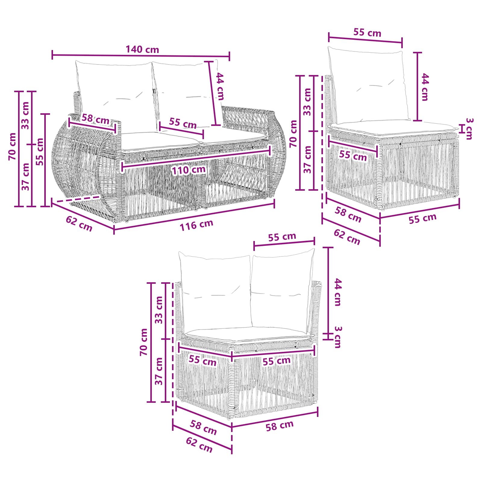 Sjedeća garnitura za vrt 11 pcs Bež i krem bijela poliratan