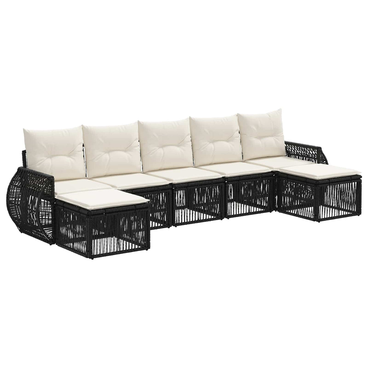 Sjedeća garnitura za vrt 7 kom. Crna i krem-bijela poliratan 70 x 62 x 70 cm