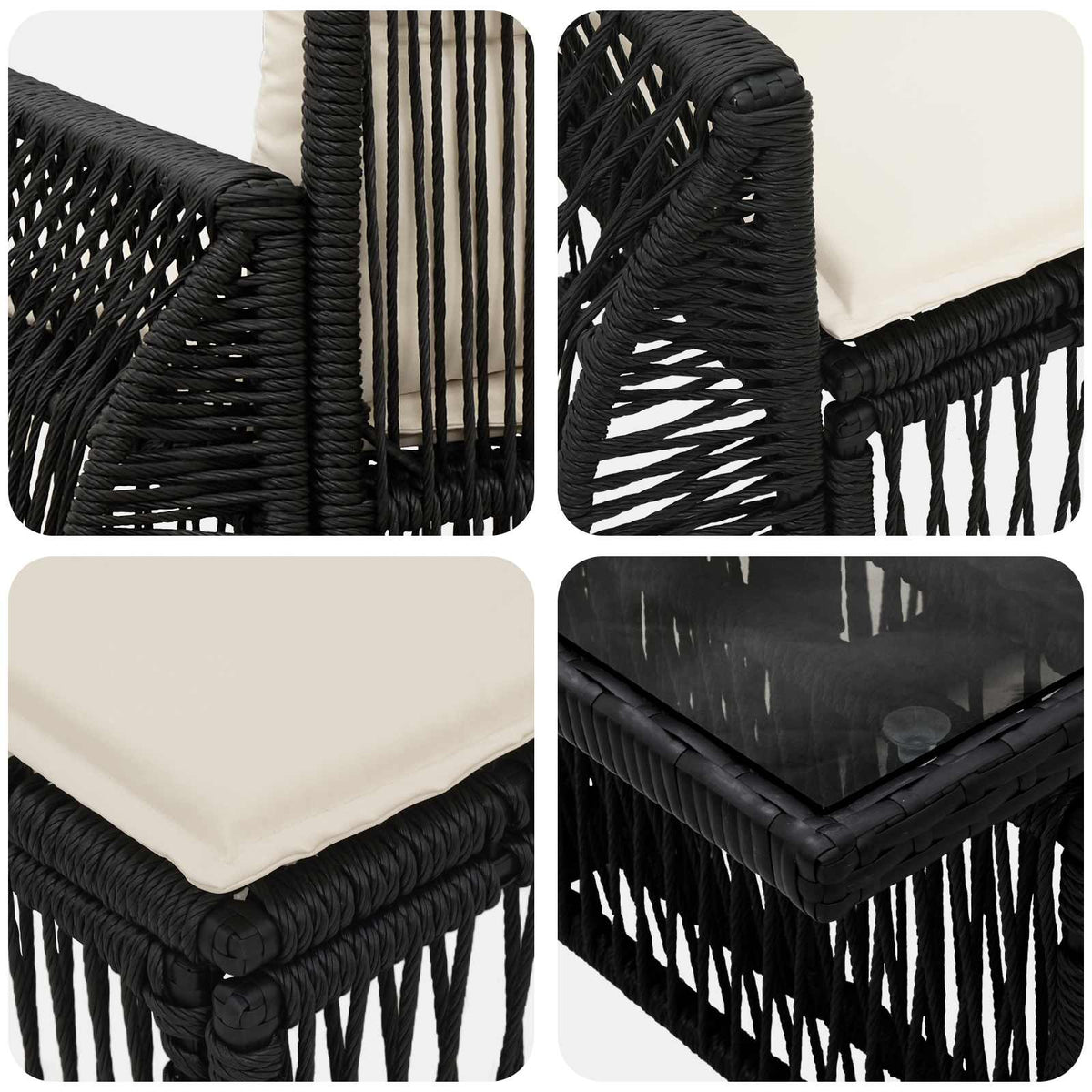 Sjedeća garnitura za vrt 9 kom. Crna i krem-bijela poliratan
