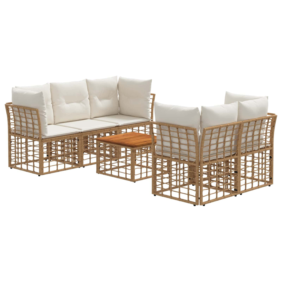Set vanjskih sofa 6 kom. Prirodna i krema bijela poliratan