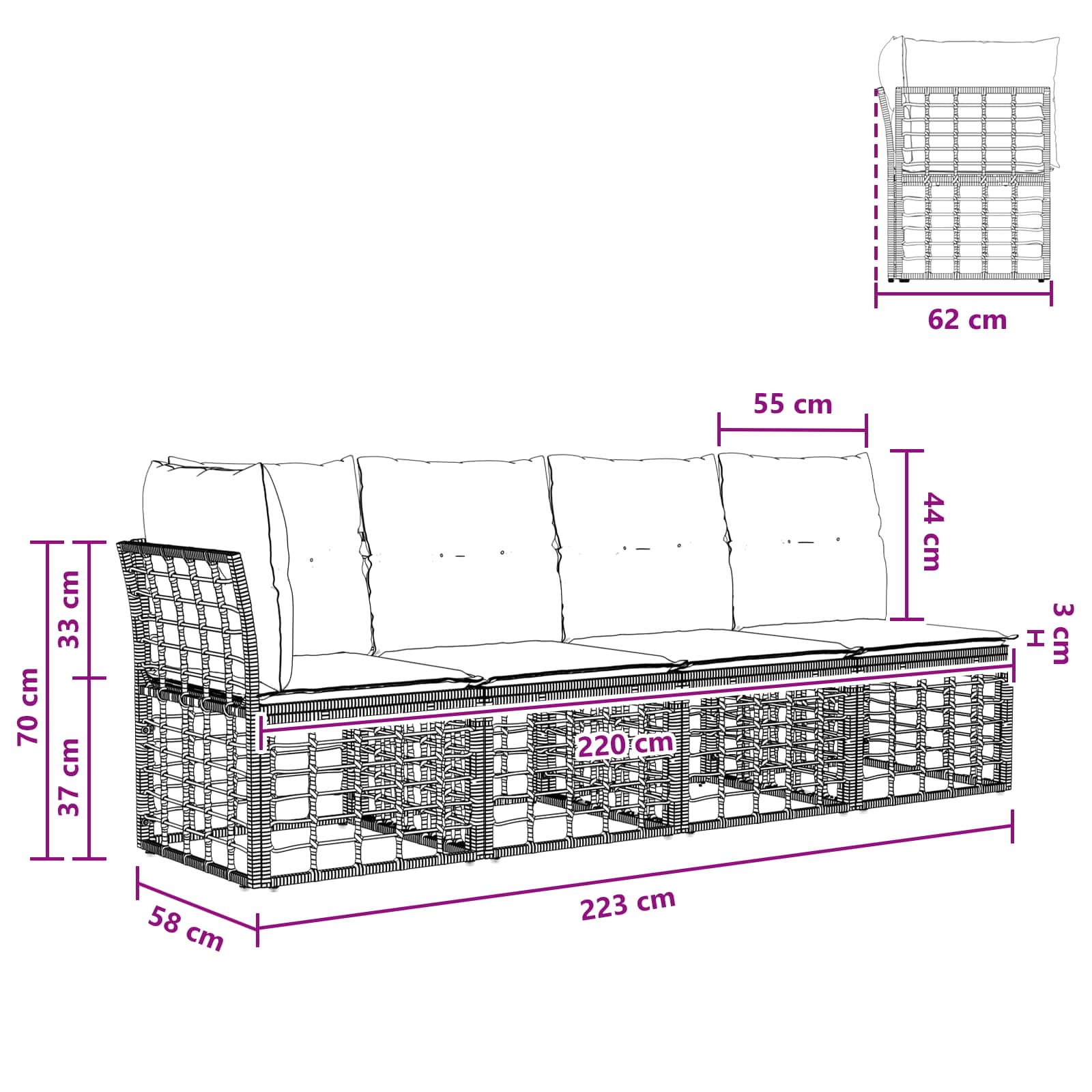 Set vanjskih sofa Crna Poliester