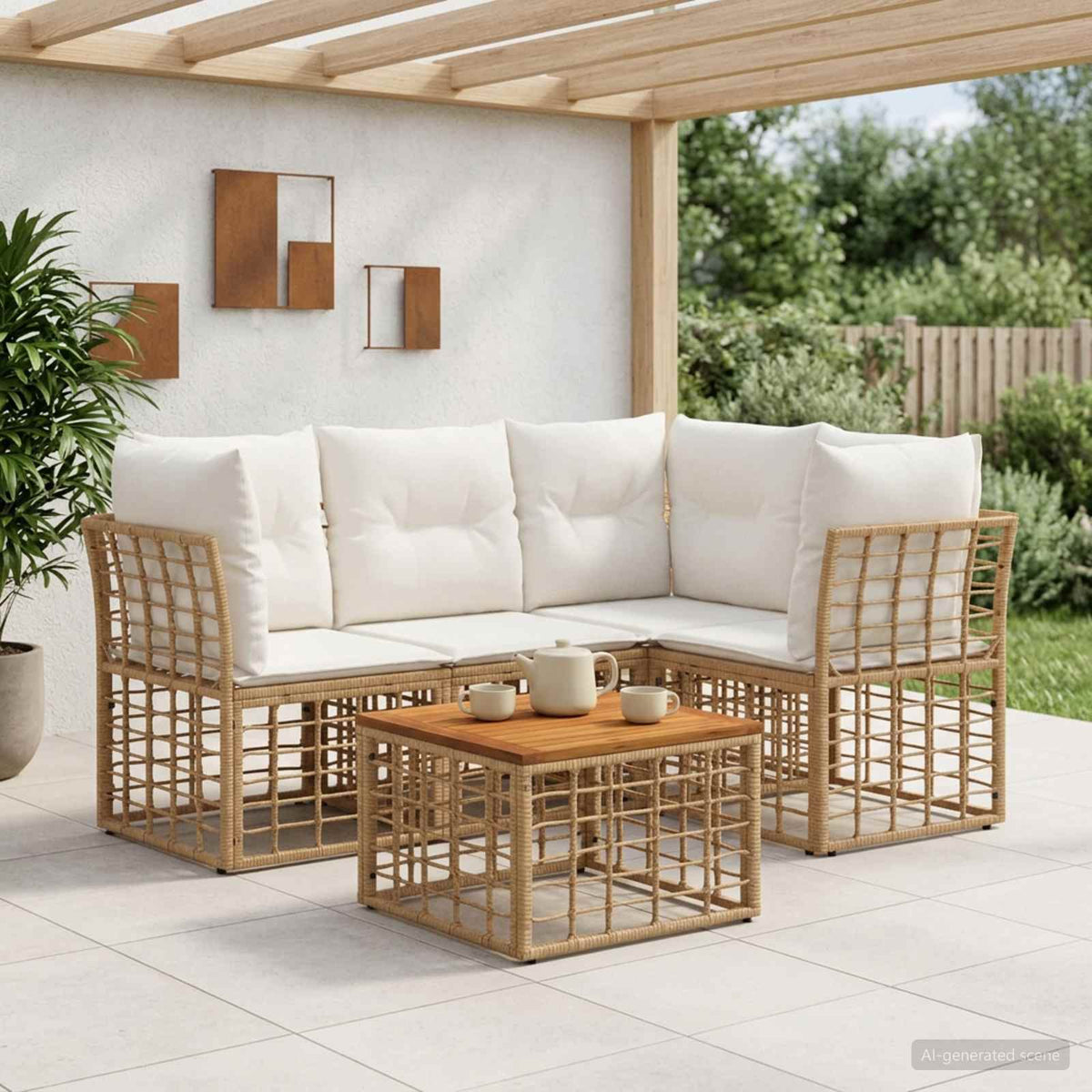 Set vanjskih sofa 5 kom. Prirodna i krema bijela Poliester