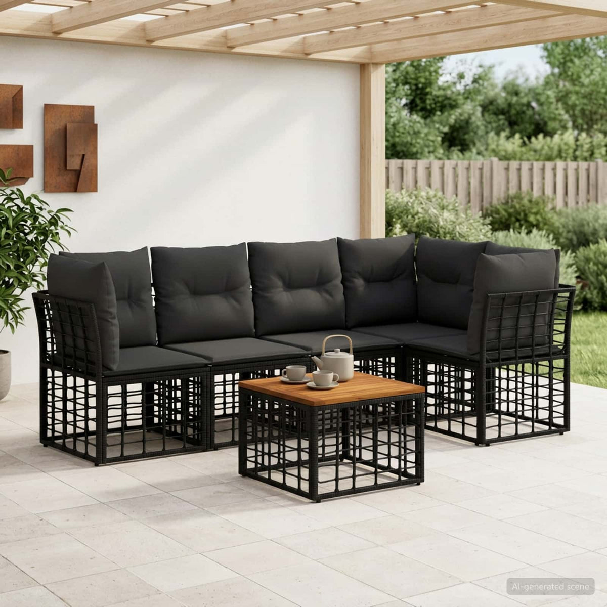 Set vanjskih sofa 6 kom. Crna i tamno siva Poliester