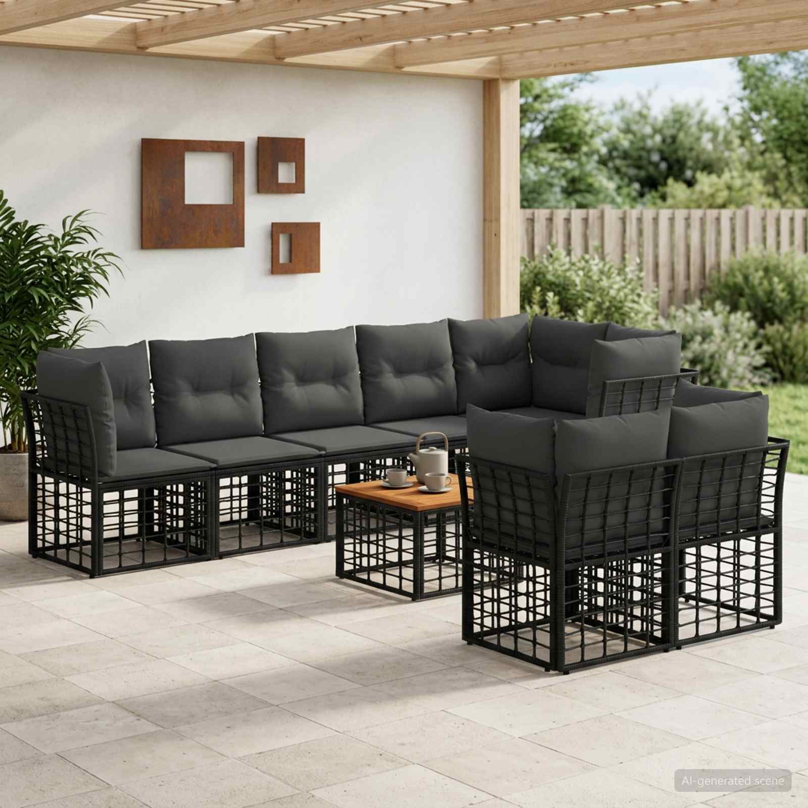 Set vanjskih sofa 9 pcs Crna i tamno siva Poliester