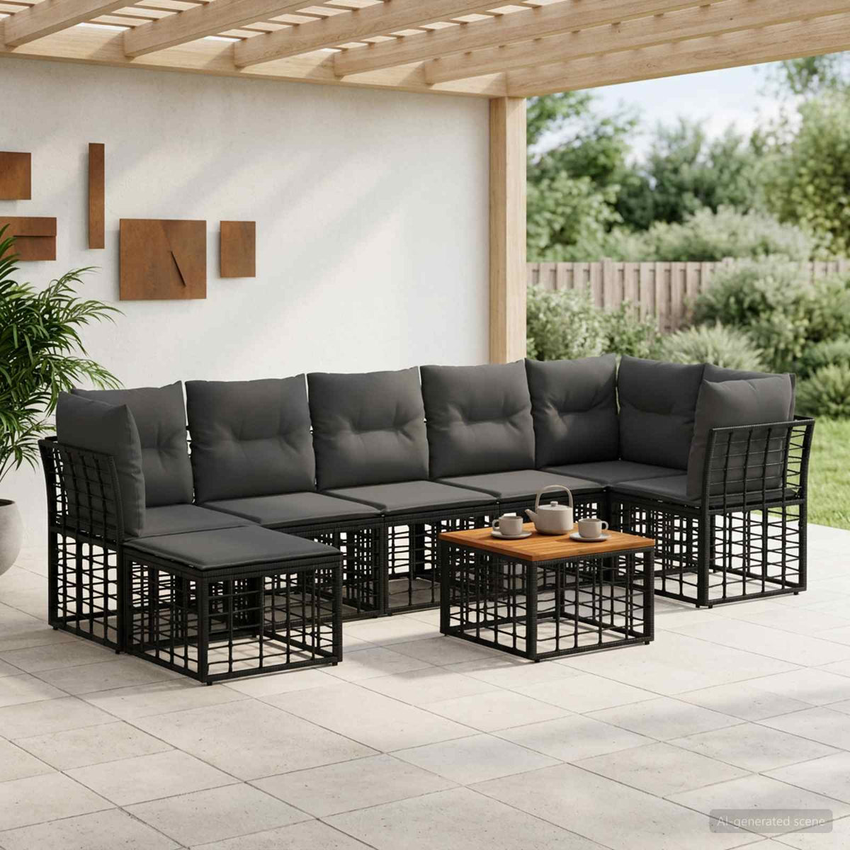 Set vanjskih sofa 8 kom. Crna i tamno siva Poliester