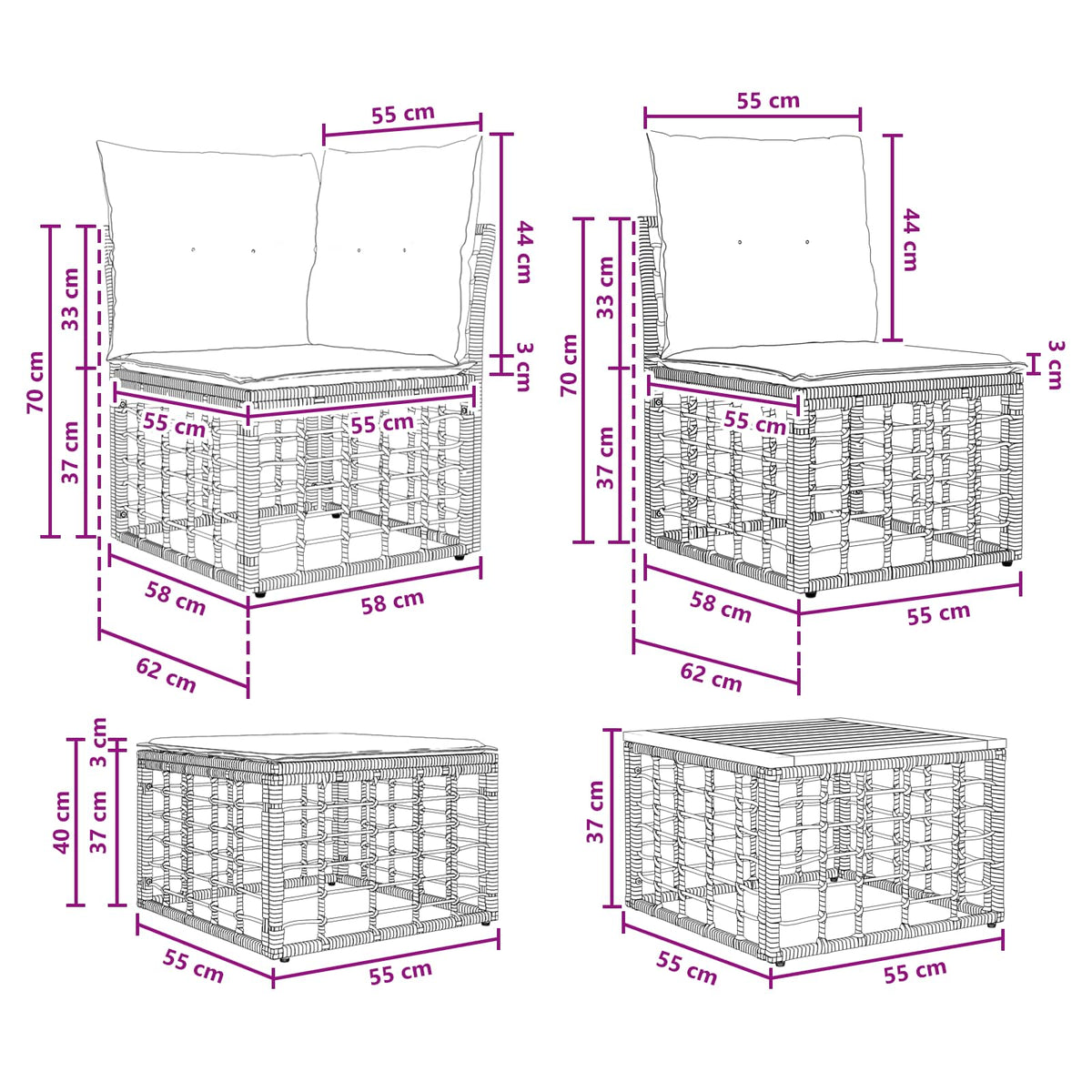 Set vanjskih sofa 7 kom. Prirodna i krema bijela Poliester