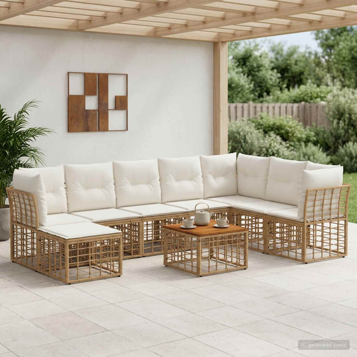 Set vanjskih sofa 9 kom. Prirodna i krema bijela Poliester