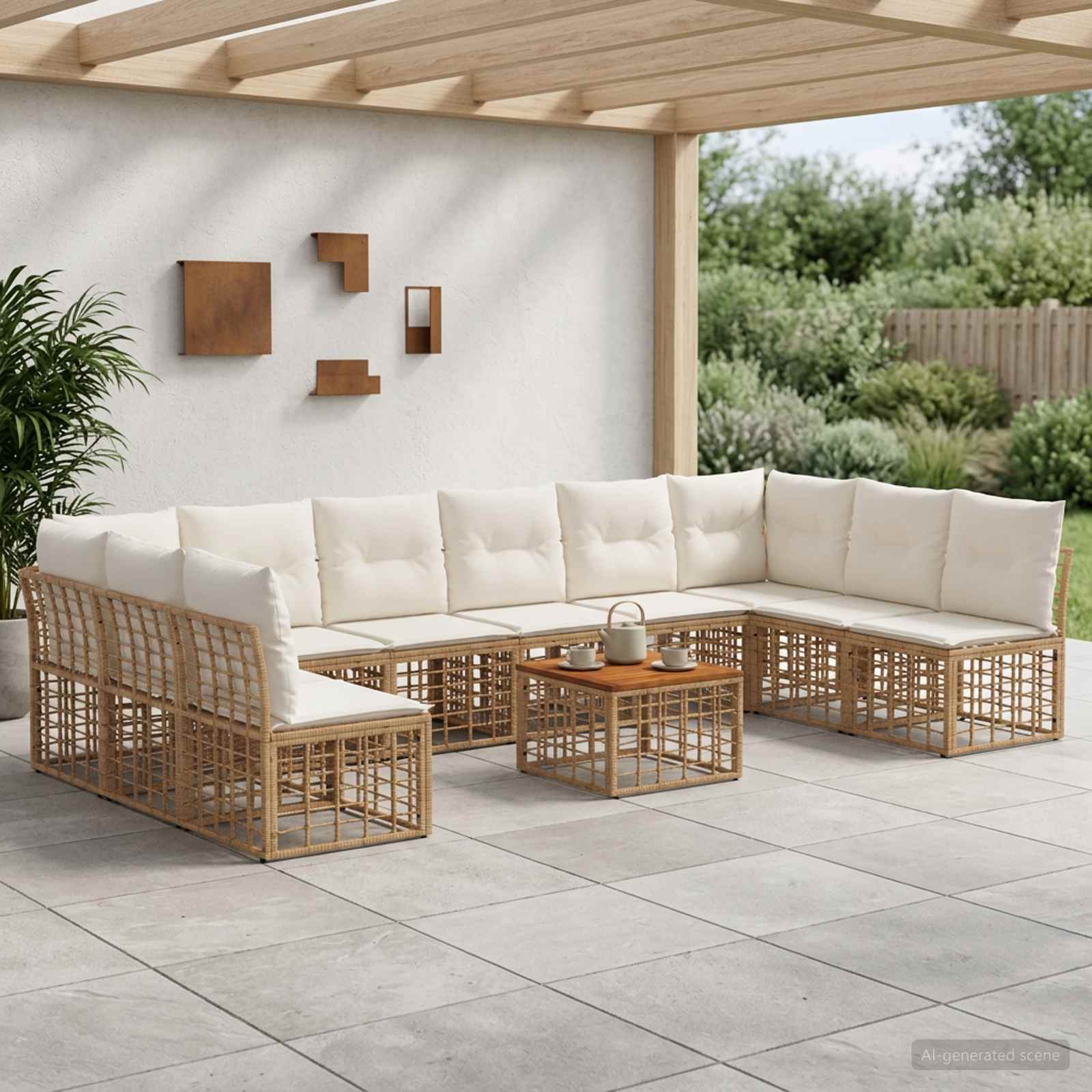 Set vanjskih sofa 11 pcs Prirodna i krema bijela Poliester